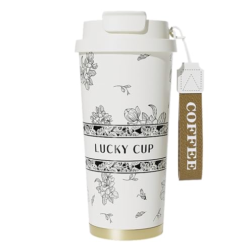 EACHPT Kaffeebecher to go Thermo,Thermobecher 500ml Doppelwand Isoliert Edelstahl Kaffeebecher to go,Kaffeetasse mit Auslaufsicherem Deckel,Kaffeebecher mit Faltstroh,für heiße kalte Getränke von EACHPT