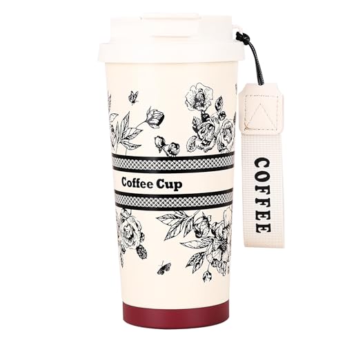 EACHPT Kaffeebecher to go Thermo,Thermobecher 500ml Doppelwand Isoliert Edelstahl Kaffeebecher to go,Kaffeetasse mit Auslaufsicherem Deckel,Kaffeebecher mit Faltstroh,für heiße kalte Getränke von EACHPT