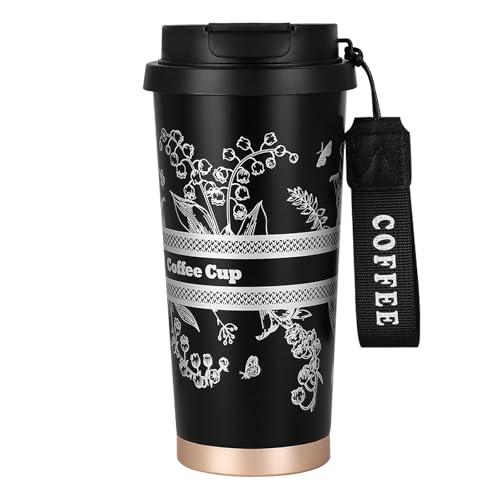 EACHPT Kaffeebecher to go Thermo,Thermobecher 500ml Doppelwand Isoliert Edelstahl Kaffeebecher to go,Kaffeetasse mit Auslaufsicherem Deckel,Kaffeebecher mit Faltstroh,für heiße kalte Getränke von EACHPT