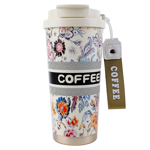 EACHPT Kaffeebecher to go Thermo,Thermobecher 500ml Doppelwand Isoliert Edelstahl Kaffeebecher to go,Kaffeetasse mit Auslaufsicherem Deckel,Kaffeebecher mit Faltstroh,für heiße kalte Getränke von EACHPT