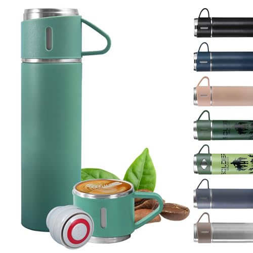 EACHPT Trinkflasche Edelstahl|500ML|Thermoskanne Vakuum Doppelwand Isolierung|Auslaufsicher|BPA-Frei|mit Tasse und Griff|stundenlange Isolation von Warm- und Kaltgetränken|Thermoskanne Kaffee Tee von EACHPT