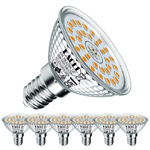 EACLL E14 LED Warmweiss 5W Ersetzt 60W Halogenlampe, 6er-Pack, 560 Lumen 2700K Leuchtmittel, Abstrahlwinkel 120° Strahler, Nicht Dimmbar Kürzer Reflektorlampen, AC 230V Flimmerfrei Energiesparlampe von EACLL