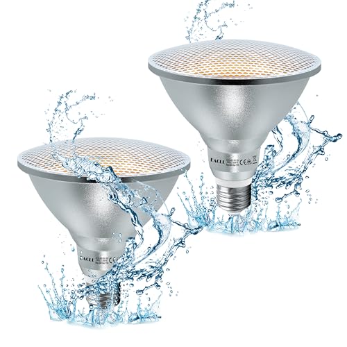 EACLL E27 PAR38 LED Warmweiß 18W Ersetzt 120W Halogen Glühlampe, 2er-Pack. 2000 Lumen 3000K Leuchtmittel, AC 230V Flimmerfrei Energiesparlampe, IP65 Lichtwinkel 60° Reflektorlampen Nicht Dimmbar von EACLL
