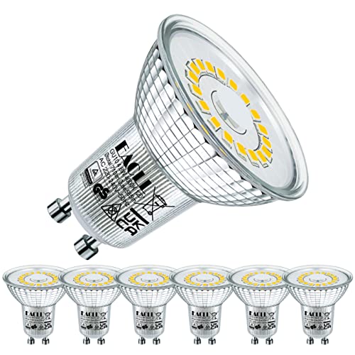 EACLL GU10 LED 4000K 4.8W Ersetzt 75W Halogen Leuchtmittel, 6er-Pack. 710 Lumen Neutralweiss Birnen, AC 230V Flimmerfrei Strahler, Abstrahlwinkel 120 Grad Spot, Nicht Dimmbar Reflektorlampen von EACLL