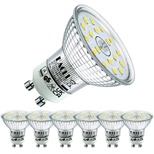 EACLL GU10 LED Kaltweiss 4.9 Watt Ersetzt 75W Halogen Leuchtmittel, 6er-Pack, 585 Lumen 6000K Birnen, AC 230V Flimmerfrei Strahler, Abstrahlwinkel 120 Grad Spot, Nicht Dimmbar Reflektorlampe von EACLL