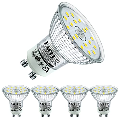 EACLL GU10 LED Kaltweiss 4.9W Ersetzt 75W Halogen Leuchtmittel, 4er-Pack, 585 Lumen 6000K Birnen, AC 230V Flimmerfrei Strahler, Abstrahlwinkel 120° Spot, Nicht Dimmbar Reflektorlampen von EACLL