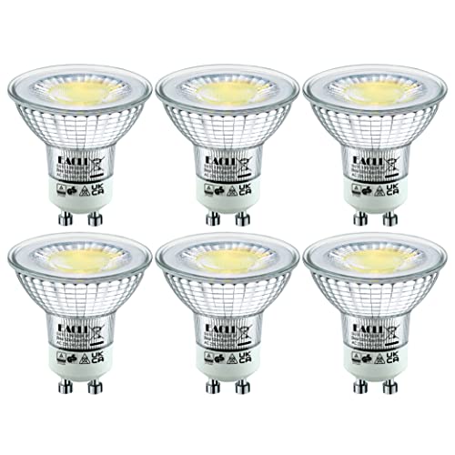 EACLL 6er-Pack GU10 LED Kaltweiss 4.9W Ersetzt 60W Halogen Leuchtmittel, 470 Lumen 6000K Birnen, AC 230V Flimmerfrei Strahler, Abstrahlwinkel 38° Spot, Nicht Dimmbar Reflektorlampen von EACLL