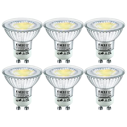 EACLL 6er-Pack GU10 LED Kaltweiss 4.9W Ersetzt 60W Halogen Leuchtmittel, 470 Lumen 6000K Birnen, AC 230V Flimmerfrei Strahler, Abstrahlwinkel 38° Spot, Nicht Dimmbar Reflektorlampen von EACLL