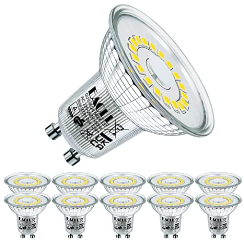 EACLL GU10 LED Kaltweiss 6.5W Ersetzt 100W Halogen Leuchtmittel, 10er-Pack. 735 Lumen 6400K Birnen, AC 230V Flimmerfrei Strahler, Abstrahlwinkel 120 Grad Spot, Nicht Dimmbar Kürzer Reflektorlampen von EACLL