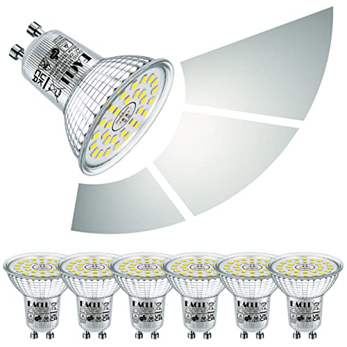 EACLL GU10 LED Kaltweiss 6W 3-Stufig Dimmbar über Lichtschalter, 6er-Pack. 6000K 635 Lumen Ersetzt 85W Halogen, 3 Helligkeit 3-in-1 Reflektorlampen, 120° Spot Flimmerfrei Strahler, Dimmen ohne Dimmer von EACLL