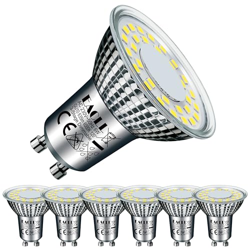 EACLL 6er-Pack GU10 LED 6000K 6W Ersetzt 85W Halogen Leuchtmittel, Kaltweiss 635 Lumen Birnen, AC 230V Flimmerfrei Strahler, Abstrahlwinkel 120 Grad Spots Reflektorlampe von EACLL