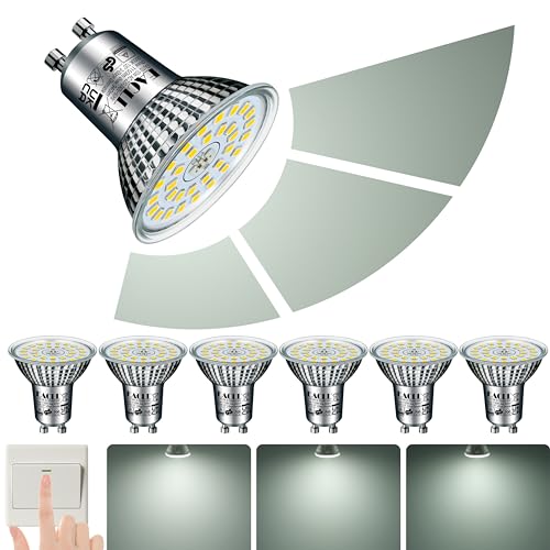 EACLL GU10 LED 5000K 10W 3-Stufen Dimmbar über Lichtschalter, 6 Stk. Tageslichtweiß 940 Lumen Ersetzt 125W, 3 Helligkeit mit Memory-Funktion, 3-in-1 Flimmerfrei Reflektorlampe, Dimmen ohne Dimmer von EACLL