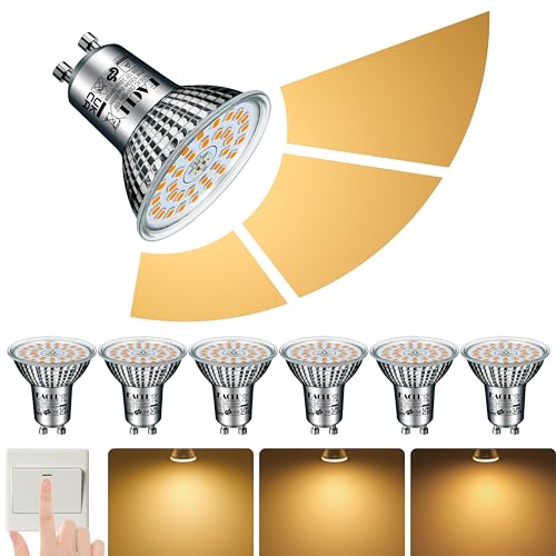 EACLL GU10 LED Warmweiss 10W 3-Stufen Dimmbar über Lichtschalter, 6 Stück. 1050 Lumen 3000K Ersetzt 125W, 3 Helligkeitsstufen mit Memory-Funktion, 3-in-1 Flimmerfrei Reflektorlampe, Dimmen ohne Dimmer von EACLL