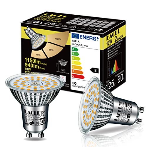 EACLL GU10 LED Warmweiss 10W 3-Stufen Dimmbar über Lichtschalter, 2 Stück. 1150 Lumen 3000K Ersetzt 125W, 3 Helligkeitsstufen mit Memory-Funktion, 3-in-1 Flimmerfrei Reflektorlampe, Dimmen ohne Dimmer von EACLL