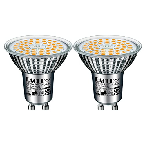 EACLL GU10 LED Warmweiss 10W Ersetzt 140W Halogen Leuchtmittel, 2er-Pack. 1050 Lumen 3000K Birnen, AC 230V Flimmerfrei Strahler, Abstrahlwinkel 120 Grad Spot, Nicht Dimmbar Reflektorlampen von EACLL