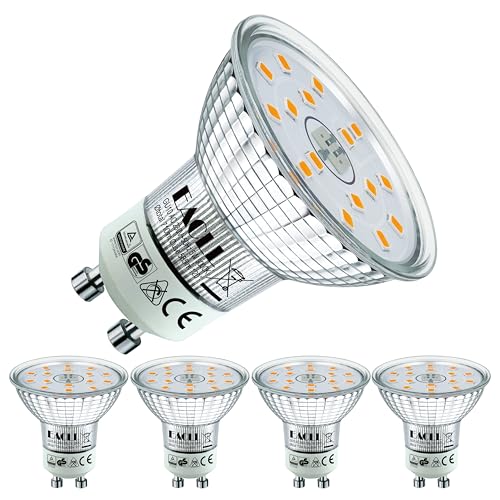 EACLL GU10 LED Warmweiss 5W Ersetzt 75W Halogen Leuchtmittel, 4er-Pack. 585 Lumen 3000K Birnen, AC 230V Flimmerfrei Strahler, Abstrahlwinkel 120° Spot, Nicht Dimmbar Reflektorlampen von EACLL