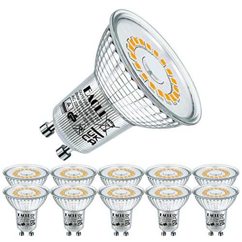 EACLL GU10 LED Warmweiss 4.8 Watt Ersetzt 70W Halogen Leuchtmittel, 10er-Pack, 535 Lumen 3000 Kelvin Birnen, AC 230V Flimmerfrei Strahler, Abstrahlwinkel 120 Grad Spot, Nicht Dimmbar Reflektorlampen von EACLL