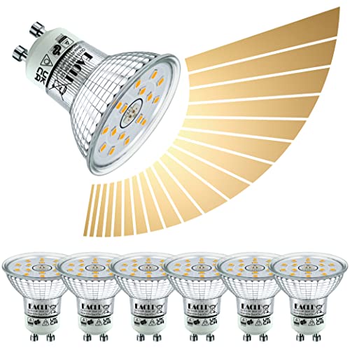 EACLL GU10 LED Warmweiss 4.8W Stufenlos Dimmbar Leuchtmittel, 6er-Pack, 425 Lumen 3000K Birnen, AC 230V Flimmerfrei Strahler, Abstrahlwinkel 120° Spot, Kontinuierlich Dimmen über Dimmer von EACLL