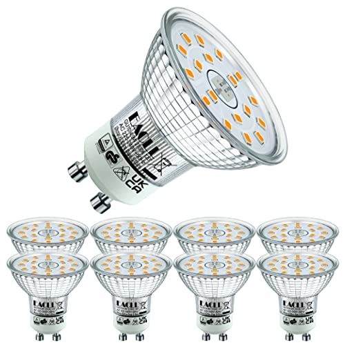 EACLL 8er-Pack GU10 LED Warmweiss 4.9W Ersetzt 70W Halogen Leuchtmittel, 515 Lumen 2700K Birnen, AC 230V Flimmerfrei Strahler, Abstrahlwinkel 120° Spot, Nicht Dimmbar Reflektorlampen von EACLL