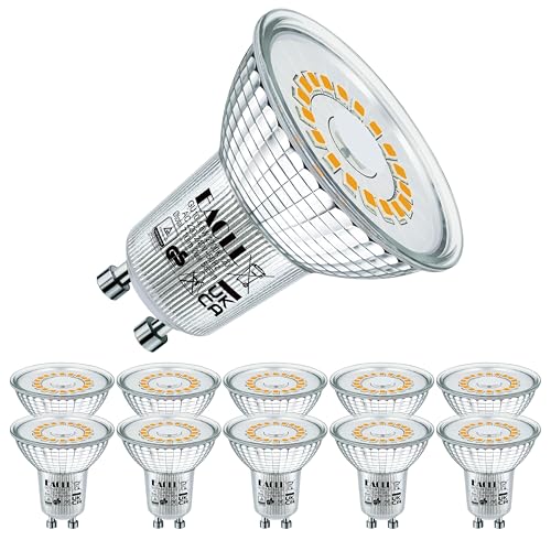 EACLL GU10 LED Warmweiss 4.8W Ersetzt 75W Halogen Leuchtmittel, 10er-Pack, 585 Lumen 2700K Birnen, AC 230V Flimmerfrei Strahler, Abstrahlwinkel 120 Grad Spot, Nicht Dimmbar Reflektorlampe von EACLL