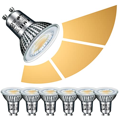 EACLL GU10 LED Warmweiss 6W 3-Stufen Dimmbar über Gewöhnliche Schalter, 6er-Pack, 565 Lumen 2700K Ersetzt 75W Halogenlampe, 3 Helligkeit 3-in-1 Spot, Flimmerfrei 38° Strahler, Dimmen ohne Dimmer von EACLL