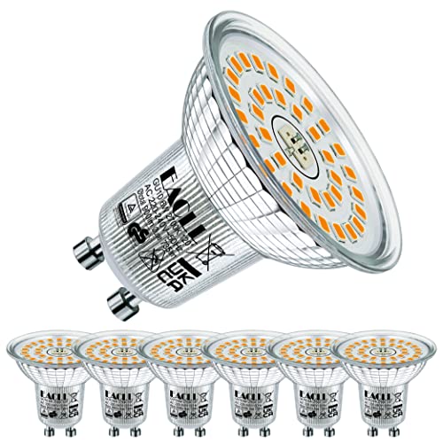 EACLL GU10 LED Warmweiss 6W Ersetzt 100W Halogen Leuchtmittel, 6er-Pack. 735 Lumen 2700K Birnen, AC 230V Flimmerfrei Strahler, Abstrahlwinkel 120° Spot, Nicht Dimmbar Kürzer Reflektorlampen von EACLL