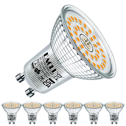 EACLL GU10 LED Warmweiss 6 Watt Ersetzt 90W Halogen Leuchtmittel, 6er-Pack, 660 Lumen 2700 Kelvin Birnen, AC 230V Flimmerfrei Strahler, Abstrahlwinkel 120 Grad Spot, Nicht Dimmbar Reflektorlampen von EACLL