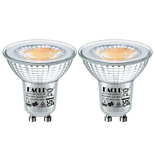 EACLL GU10 LED Warmweiss 6 Watt Ersetzt 75W Halogen Leuchtmittel, 2er-Pack, 660 Lumen 2700 Kelvin Birnen, AC 230V Flimmerfrei Strahler, Abstrahlwinkel 38 Grad Spot, Nicht Dimmbar Reflektor Lampen von EACLL