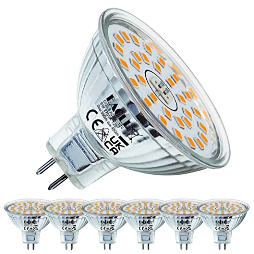 EACLL GU5.3 LED Warmweiß 6W Ersetzt 50W Halogen MR16 Glühbirne, 6er-Pack, 550 Lumen 2700K Leuchtmittel, AC/DC 12V Flimmerfrei Strahler, Abstrahlwinkel 120 Grad Spot, Nicht Dimmbar Reflektorlampen von EACLL
