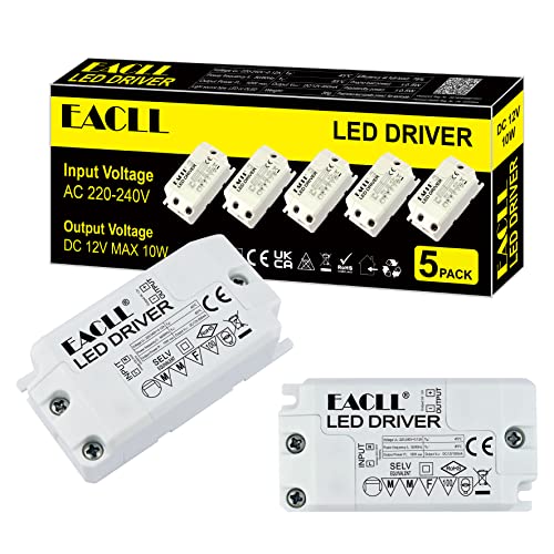 EACLL LED Trafo AC 240V zu DC 12V 850mA 10W Transformator, 5er-Pack. Für fahren Weniger als 10W MR11 G4 MR16 GU5.3 LED Birnen LED Lichtstreifen, LED Lampen Adapter Treiber Mini Netzteil von EACLL