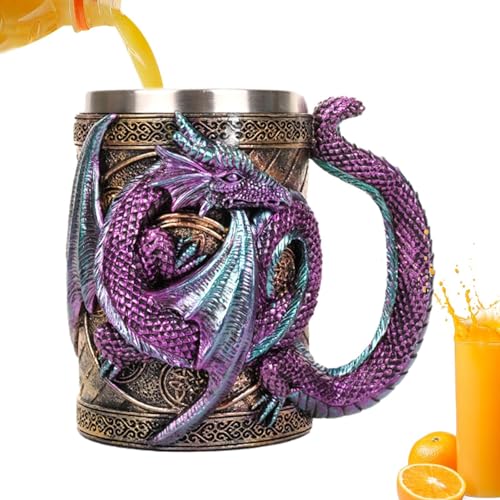 EACTEL Merchandise-Bierkrüge, Metallisolierter Roaring Dragon-Bierkrug, 3D-mittelalterlicher Drachen-Wikinger-Krug, Edelstahl-Gothic-Party-Bierkrug von EACTEL