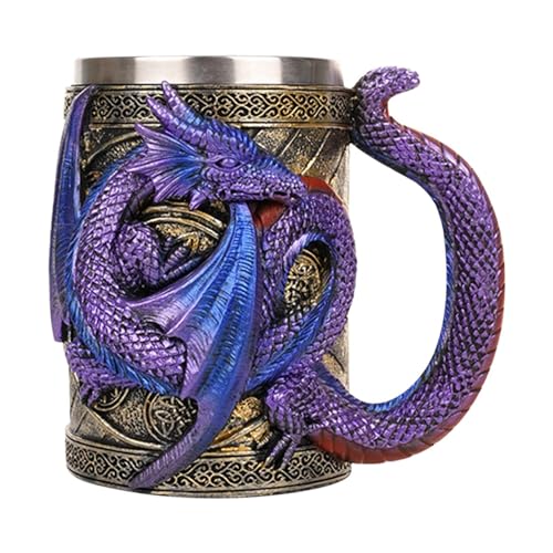 EACTEL Merchandise-Bierkrüge, Metallisolierter Roaring Dragon-Bierkrug, 3D-mittelalterlicher Drachen-Wikinger-Krug, Edelstahl-Gothic-Party-Bierkrug von EACTEL