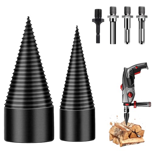 Holzspalter Schraube Kegel, 32mm+42mm Spaltholzkegel Holzspalterbohrer, Bohrkegel Holzspalter mit 4 Bohrgriffe, Spiralbohrer Kegelspalter für den Haushalt, Brennholzspalter-Bohrer von EAEVKPI