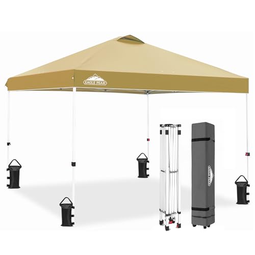 EAGLE PEAK 3x3m Pop-up Pavillion, Wasserdicht Faltpavillon Gartenzelt Markt Festival Sonnenschutz, mit Tragetasche mit Rollen (Beige) von EAGLE PEAK