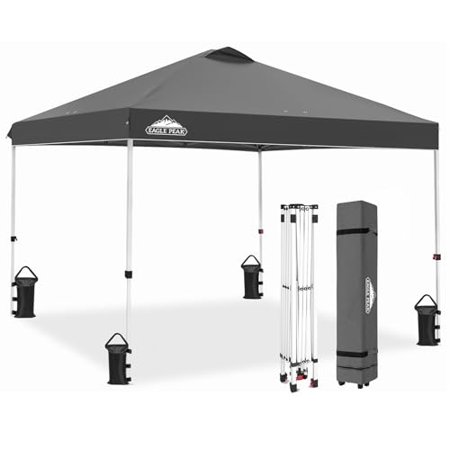 EAGLE PEAK 3x3m Pop-up Pavillion, Wasserdicht Faltpavillon Gartenzelt Markt Festival Sonnenschutz, mit Tragetasche mit Rollen (Grau) von EAGLE PEAK