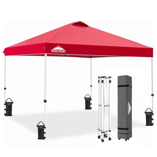 EAGLE PEAK 3mx3m Pop-up Pavillion, Wasserdicht Faltpavillon Gartenzelt Markt Festival Sonnenschutz, mit Tragetasche mit Rollen (Rot) von EAGLE PEAK