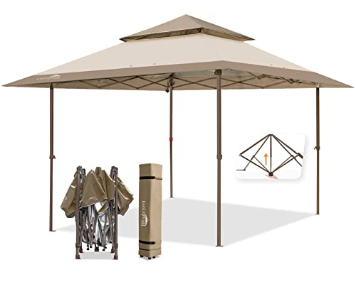 EAGLE PEAK 4x4m Pavillon Klappbar Wasserdicht Pop Up Pavillon Faltbar Doppel - Spitze Faltpavillon für Garten Party Hochzeit Picknick und Festival, inkl. mit Tragetasche mit Rollen (Beige) von EAGLE PEAK