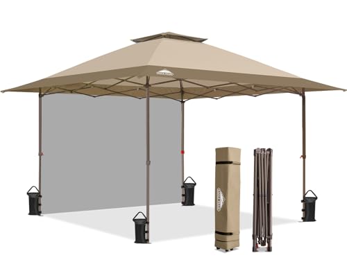 EAGLE PEAK 4x4m Pop up Überdachungs Zelt mit Einer Wand, sofortige Überdachung einfache Einrichtung faltender Unterstand, Beige von EAGLE PEAK