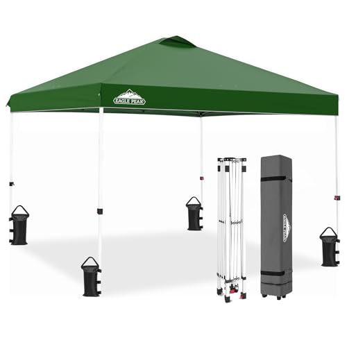 EAGLE PEAK Pop-Up-Zelt, 3 x 3 m, für den Außenbereich, gerades Bein, mit Verstellbarer Höhe und Tragetasche mit Rädern 10 * 10 ft grün von EAGLE PEAK