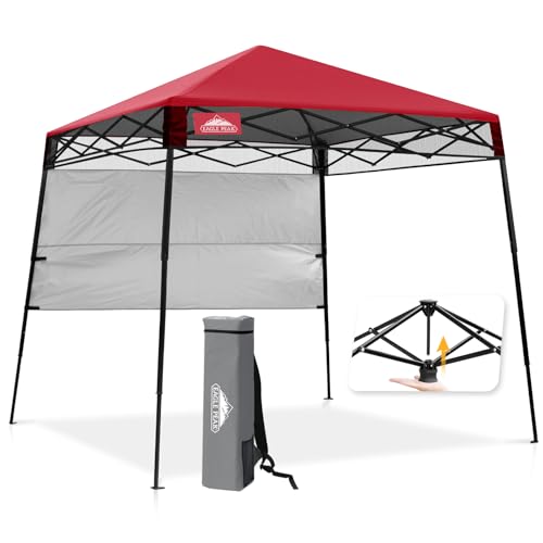 EAGLE PEAK Schräge Beine Faltbar Pavillon 2.4x2.4m Wasserdicht Camping Pop-up Faltpavillon mit Seitenteil, inkl. Rucksack, Rot von EAGLE PEAK