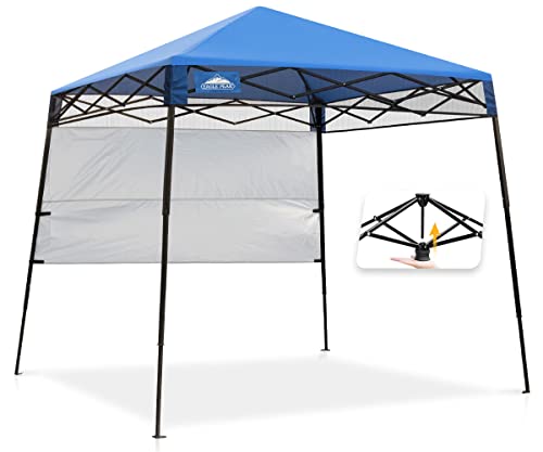 EAGLE PEAK Schräge Beine Faltbar Pavillon 2.4x2.4m Wasserdicht Camping Pop-up Faltpavillon mit Seitenteil, inkl. Rucksack, Blau, DT36, 8' x 8' von EAGLE PEAK