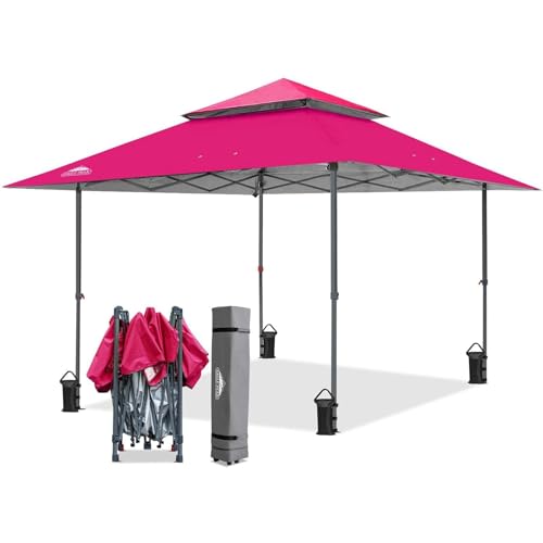 EAGLE PEAK Schräge Beine Faltbar Pavillon 4x4m Wasserdicht Camping Pop-up Faltpavillon mit Seitenteil, inkl. Rucksack, Dunkelrosa von EAGLE PEAK