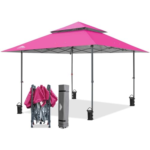 EAGLE PEAK Schräge Beine Faltbar Pavillon 4x4m Wasserdicht Camping Pop-up Faltpavillon mit Seitenteil, inkl. Rucksack, Hellrosa von EAGLE PEAK