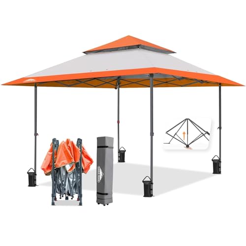 EAGLE PEAK Schräge Beine Faltbar Pavillon 4x4m Wasserdicht Camping Pop-up Faltpavillon mit Seitenteil, inkl. Rucksack, Orange von EAGLE PEAK