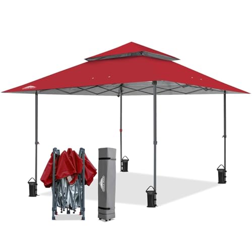 EAGLE PEAK Schräge Beine Faltbar Pavillon 4x4m Wasserdicht Camping Pop-up Faltpavillon mit Seitenteil, inkl. Rucksack, Rot von EAGLE PEAK