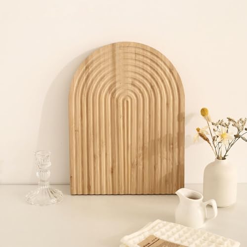 Dekoratives Holz-Servierbrett, Charcuterie-Bretter, dick, Regenbogenform, natürliches Boho-Tablett, Schneidebrett, Bogenform, gerillt, für Zuhause, Küche, Dekoration, DIY-Teller von EAHAUCIR