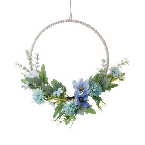 Türkranz Sommer, Künstliche Türkranz Kosmos Kamelie Kranz 40 cm/16 Zoll Grüner Türkranz Blauer Wandkranz Türkranz Ganzjährig für Haustür von EAHAUCIR