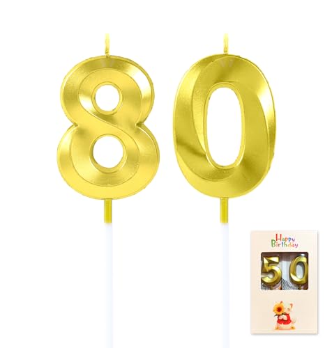 EAKE Kerzen zum 80. Geburtstag, goldene Zahl 80, für Jungen, Mädchen, Happy Birthday oder Männer und Frauen, 80. Hochzeitstag, Party-Kuchendekorationen von EAKE