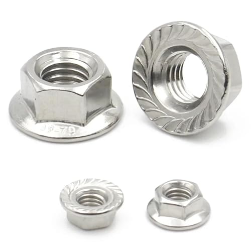 Sicherungsmuttern 10 stücke 304 Edelstahl M3 M4 M5 M6 M8 M10 M12 M14 M16 M20 Sechskantflanschmutter Rutschsicherung Kontermutter(M8 (10pcs)) von EALLEN