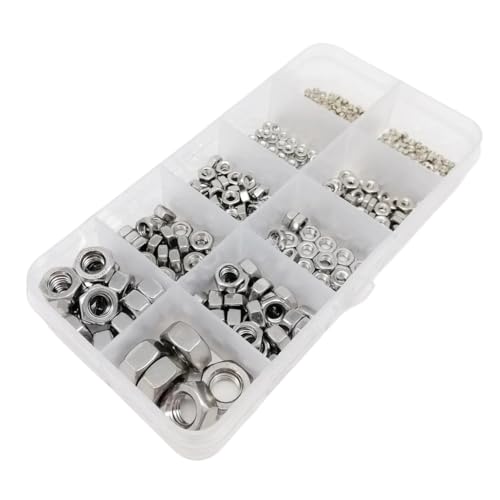 Sicherungsmuttern 445-teiliges Sortimentsset mit kleinen Sechskantmuttern, 304 Edelstahl, Messing, M1.4, M1.6, M2, M2.5, M3, M3.5, M4, M5, M6, M8 Sicherungsmuttern 445-teiliges Sortimentsset mit kleinen Sechskantmuttern, 304 Edelstahl, Messing, M1.4, M1.6, M2, M2.5, M3, M3.5, M4, M5, M6, M8 von EALLEN